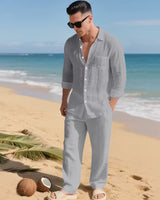 Malibu-Set™ aus Baumwoll-Leinen mit Raffiniertem Design in Grau