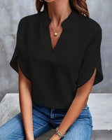 Sophia | Plissee-Front Stehkragen Bluse in Schwarz