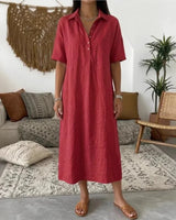 Bianca™ Kleid mit Klassischem Kragen und Knöpfen Vorne in Rot