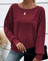 Mirevna™ Strickpullover Mit Strukturierter Optik und Femininem Ausschnitt in Bordeauxrot