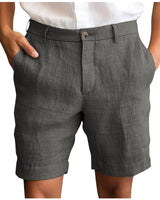 Calen - Schmal geschnittene Leinen-Shorts in Dunkelgrau