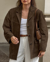 Lose Wildlederjacke mit Retro-Samtaufschlägen - Loise in Braun