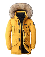 Julio - Halblange Winterjacke mit Kapuze in Gelb