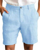 Calen - Schmal geschnittene Leinen-Shorts in Hellblau