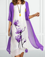 Daisy | Blumenmuster Transparent Cardigan Zweiteiliges Set in Lila