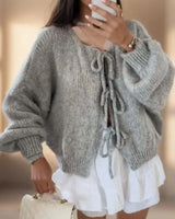 Doris | Damen Warme Strickjacke mit langen Ärmeln in Grau