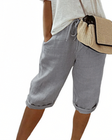 Aaliyah - Damen Shorts mit Bindegürtel in Hellgrau
