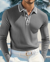 Castellan™-Poloshirt mit Langen Ärmeln, Kontrastierendem Kragen und Hochwertiger Verarbeitung in Grau