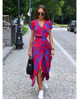 Leanne - Elegantes Kleid mit Bauchbedeckung in Rot Blau (Fast ausverkauft)