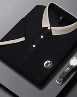Angan – Elegantes Zweifarbiges Polohemd in Schwarz