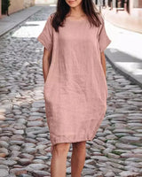 Alissea™-Kleid aus Baumwollleinen mit Weitem Schnitt in Pink