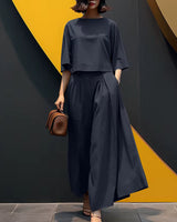 Sofia™ Set mit Lockerer Cropped-Bluse und High-Waist Culotte in Dunkelblau