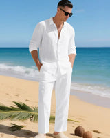 Luca™ Baumwoll-Leinen-Set mit Button-Down-Hemd in Weiß