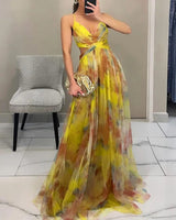 Giselle - Fesselndes Floral-Maxikleid in Gelb