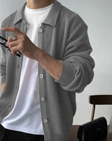 Preston™ Strickjacke aus hochwertigem Trikot mit strukturiertem Kragen / Die neue Ikone des eleganten Herrenstils! in Grau