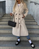 Helene | Damen Langer Zweireihiger Wintermantel in Khaki