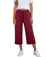 Lisia™ Pantacourt-Hose Aus Baumwoll-Leinen Mit Elastischem Bund Und Verstellbarem Kordelzug in Bordeauxrot