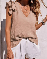 Jade | Rüschenärmel Rundhals Top in Beige