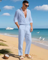 Malibu-Set™ aus Baumwoll-Leinen mit Raffiniertem Design in Blau