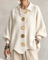 Shiryl – Langärmelige Strickjacke mit Kragen Und Knopfleiste in Weiß