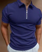 Evan – Zip-Poloshirt mit moderner Linie in Dunkelblau