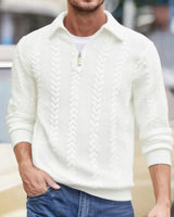 Carlisle™-Pullover aus Hochwertigem Zopfmuster-Strick mit Polokragen und Metallreißverschluss in Weiß