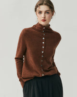 Areum - Langärmelige Kaschmir Strickjacke Mit Knopfleiste in Dunkelbraun