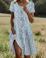 Giovana – Elegantes Midi-Kleid Mit Kurzen Ärmeln in Hellblau
