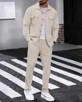 Erik™ Premium-Set aus strukturierter Strickware mit Button-down-Hemd in Khaki