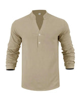 Orvian™ Hemd aus Premium-Leinen mit Minimalistischem Henley-Kragen in Khaki