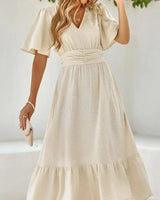 Rylee - Frauen Fließendes Langes Kleid in Beige