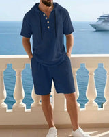 Portofino Coast™ Set Aus Baumwoll-Leinen Mit Moderner Kapuzenshirt in Dunkelblau