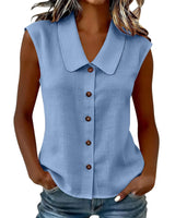 Celinea™ Baumwoll-Leinen-Bluse Mit Elegantem Kragen Und Vorderen Knöpfen in Blau