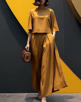 Sofia™ Set mit Lockerer Cropped-Bluse und High-Waist Culotte in Gelb