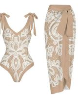 Alenya | Dein figurformender Push-Up-Einteiler mit passender Strandrobe in Beige / Weiß