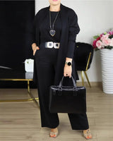 Evanna™ Set mit Basic-Shirt, Langem Cardigan und Gerade Geschnittener Hose / Diskrete Eleganz, die Selbstvertrauen Ausstrahlt! in Schwarz