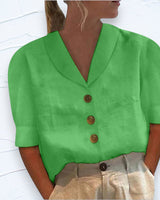 Yvonne | Retro-Chic – Bluse mit Knopfleiste und geknotetem Vorderteil in Grün