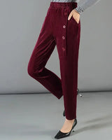 Lünelle™ Samtgefütterte Hose mit Zierknöpfen / Gemütlichkeit und Stil an kalten Tagen! in Rot