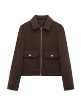 Kerstin | Damen Freizeit-Jacke mit Reißverschluss und Woll-Mix in Braun
