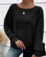 Mirevna™ Strickpullover Mit Strukturierter Optik und Femininem Ausschnitt in Schwarz
