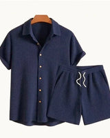 Jorvian - Strukturiertes Set aus Sommerhemd und Shorts in Blau