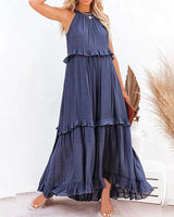 Munalisa - Maxikleid Mit Rüschen in Marineblau