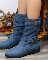 Montana™ Stiefel aus Denim mit Mittelhohem Schaft und Dekorativer Schnalle / Authentizität und Stil in Jedem Detail! in Blau