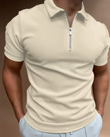 Evan – Zip-Poloshirt mit moderner Linie in Beige