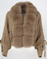 Lixx | Luxury Wintermantel für Damen mit echtem Fuchsfellkragen in Khaki