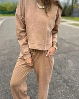 Sunday™ Set aus weichem Sweatshirt mit lockerer Passform / Entspannt, weich und stilvoll! in Khaki