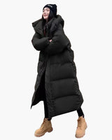 Daniela | Damen Oversized Langer Kapuzen Winter Puffer Mantel in Schwarz