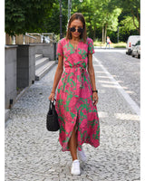 Zayvia - Figurformendes Soft-Touch-Kleid mit V-Ausschnitt in Pink und Grün