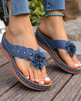 Amelie™ Keilsandalen Mit Blumenapplikation Und Breiten Riemen in Blau