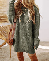 Langer Oversize-Pullover Bellmont™ aus Handgestricktem Garn in Grün
